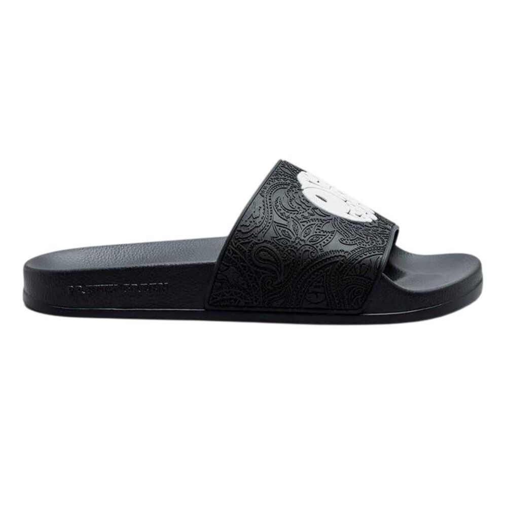 Pretty Green Mens Okala Flat Slides / Black/White